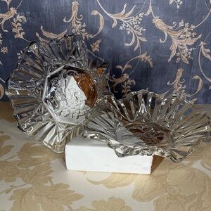 Pair of Federal Glass Pioneer Crimped Bowl Fruit Ruffled Edge Clear 7"